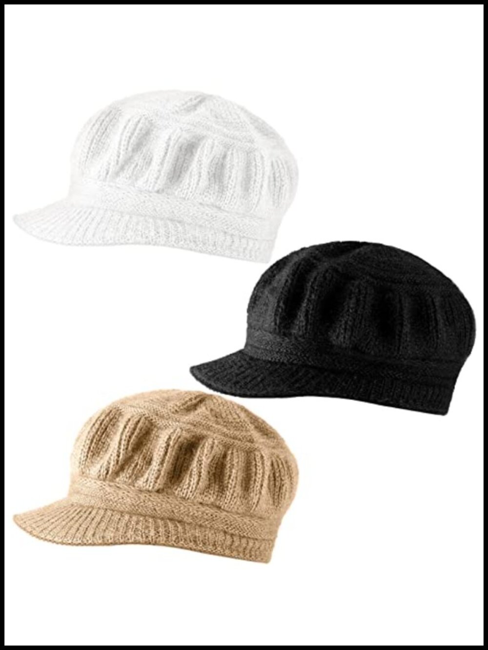 3 Pack Women's Knit Cotton Newsboy Beanie Hats with Visor